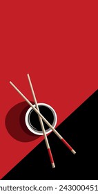 Vector illustration of chopsticks and soy sauce. Japanese illustration for restaurant menu, banner, flyer.