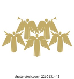 Vector illustration. A chorus of angels praising God in heaven.