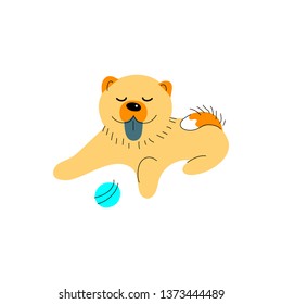 Vector illustration of chow chow dog in hand drawn sketch style. Flat and line design element isolated on white background.