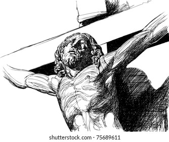 Vector illustration of a Christ 's face (ink drawing)