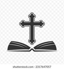 Vector illustration of christian book icon in dark color and transparent background(PNG).