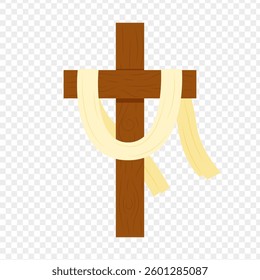 Vector illustration of Christian cross with hanging cloth on transparent background
