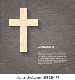 Vector illustration of Christian cross on wooden background. High quality design element