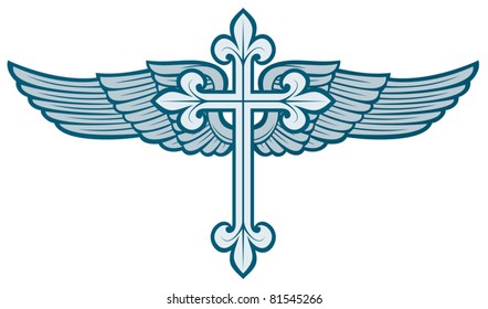 vector illustration of christian cross and wing