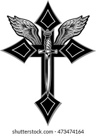 vector illustration of christian cross and wings