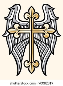 vector illustration of christian cross and wings