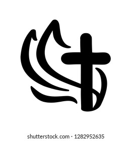 Vector illustration of Christian Logo. Emblem with concept of Cross with Religious community Life. Design element for poster, logo, badge, sign