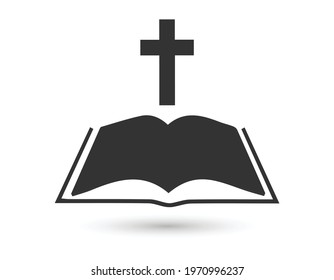Vector illustration of Christian Logo. Emblem with Cross and Holy Bible. Religious community. Design element for poster, logo, badge, sign