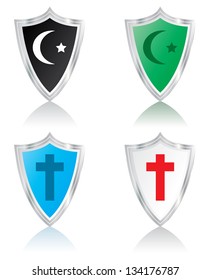 Vector illustration of christian and muslim shields.