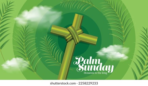 Vector illustration of Christian Palm Sunday with palm branches and leaves and cross illustration