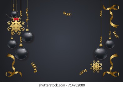 vector illustration of christmas 2018 background with christmas confetti gold and black colors lace for text