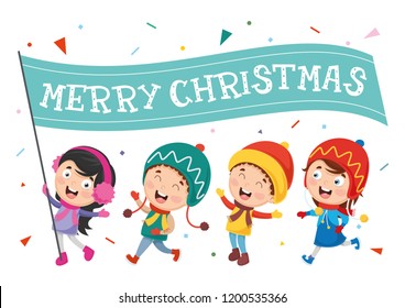 Children Building Snowman Together Having Snowball Stock Vector ...