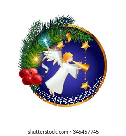 Vector illustration with Christmas angel and pine branch. It can be used for greeting cards.