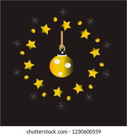 vector illustration of christmas background with christmas ball star snowflake confetti gold and black colors.Vector illustration. Elegant card