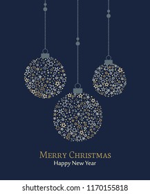 Vector illustration of a Christmas background. Christmas balls made of stars. Happy Christmas greeting card.