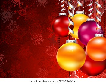 Vector illustration of Christmas background with balls. 