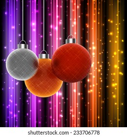 Vector illustration of Christmas background with baubles.