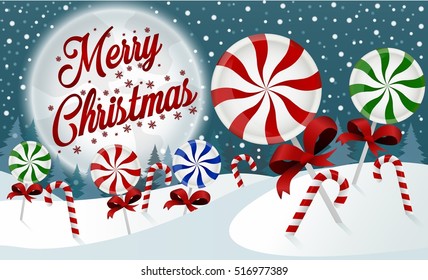 Vector illustration of Christmas background with Candies