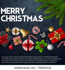 Vector illustration of Christmas background with elements on blue background
