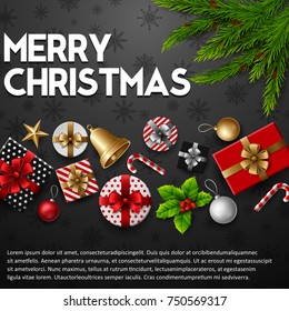 Vector illustration of Christmas background with elements on black background