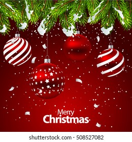 Vector illustration Christmas background with fir branches and balls