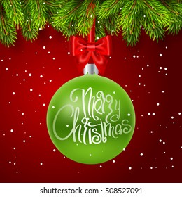 Vector illustration Christmas background with fir branches and ball