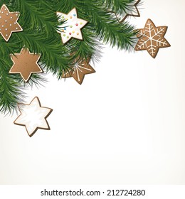 Vector Illustration of a Christmas Background with Gingerbread Cookies