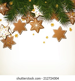 Vector Illustration of a Christmas Background with Gingerbread Cookies