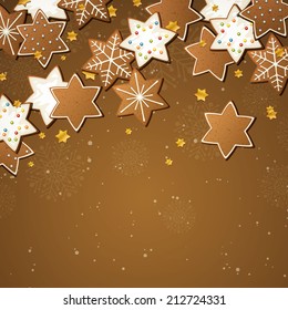 Vector Illustration of a Christmas Background with Gingerbread Cookies