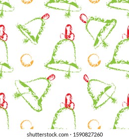 Vector illustration. Christmas background with hand drawn bells. Seamless background for print, wrapping paper, holidays card.