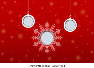 Vector illustration of christmas background with hanging paper cut christmas balls and snowflakes. Happy New Year 2020 greeting card template. Winter holiday celebration banner