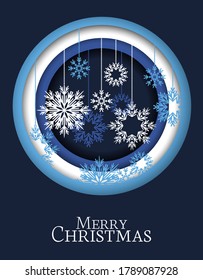 Ilustración vectorial de un fondo de Navidad. Feliz tarjeta navideña con copos de nieve. Decoración de nieve