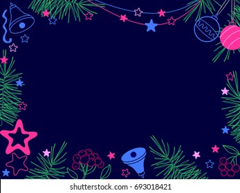 Vector illustration of christmas background, new year celebration. Dark blue background
