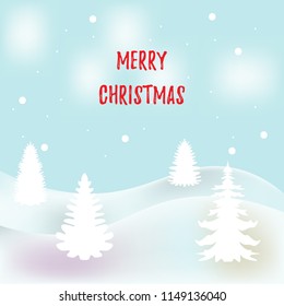 Vector illustration. Christmas background, poster decor, card with christmas trees.Winter landscape background with fir trees and snowflakes.