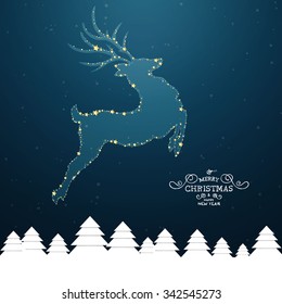 Vector Illustration of a Christmas Background with Reindeer