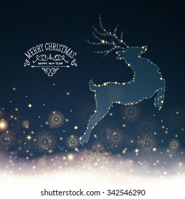 Vector Illustration of a Christmas Background with Reindeer