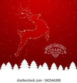 Vector Illustration of a Christmas Background with Reindeer