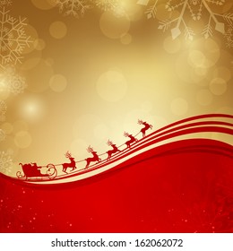 Vector Illustration of a Christmas Background with Santa Claus Driving in a Sledge