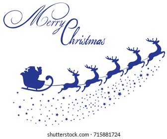 vector illustration of Christmas background with Santa Claus flying with reindeer. can be used for posters, cards, stickers.