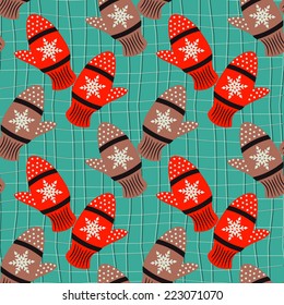 vector illustration of christmas background with set of mittens