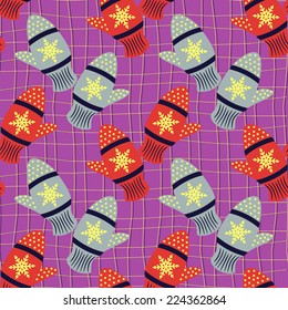 vector illustration of christmas background with set of mittens