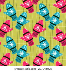 vector illustration of christmas background with set of mittens