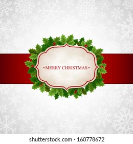Vector illustration Christmas background with snowflakes and Holly leaves
