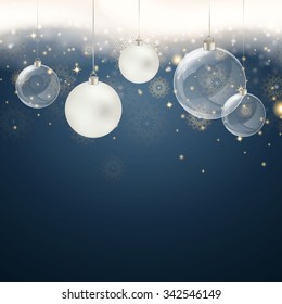 Vector Illustration of a Christmas Background with Snowflakes an Christmas Balls 