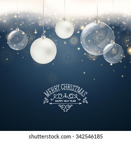 Vector Illustration of a Christmas Background with Snowflakes an Christmas Balls 