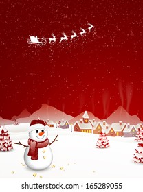 Vector Illustration of a Christmas Background with Snowman