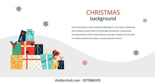 Vector illustration with Christmas background template. Concept with colorful presents.