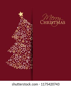 Vector illustration of a Christmas background. Christmas tree made of stars. Happy Christmas greeting card.