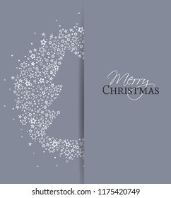 Vector illustration of a Christmas background. Christmas tree made of stars. Happy Christmas greeting card.