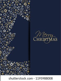 Vector illustration of a Christmas background. Christmas tree made of stars. Happy Christmas greeting card.